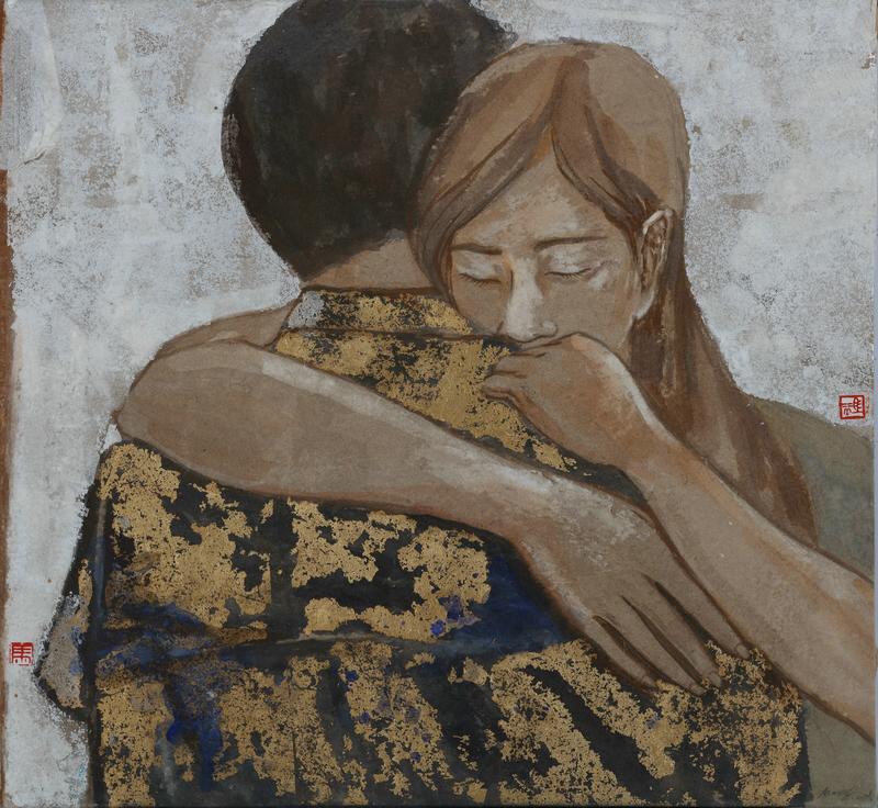 《拥抱之一》45×60cm 岩彩.jpg