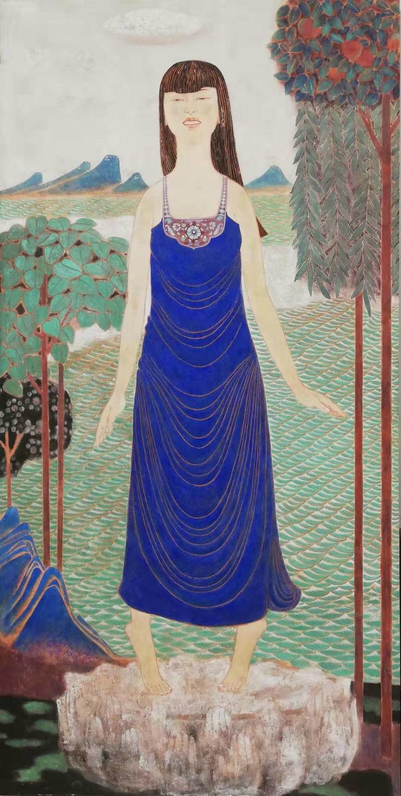 栗东旭 海上升明月 纸本重彩 96×180厘米 2018年.jpg