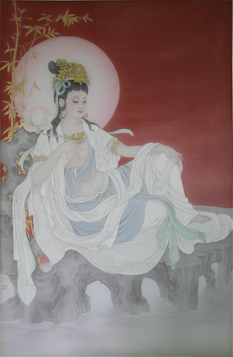 于栋华—大自在观音 180x120cm 日本绢 重彩 2015年