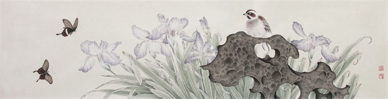 蛱蝶鸢尾漾幽香 120×35cm纸本1.jpg