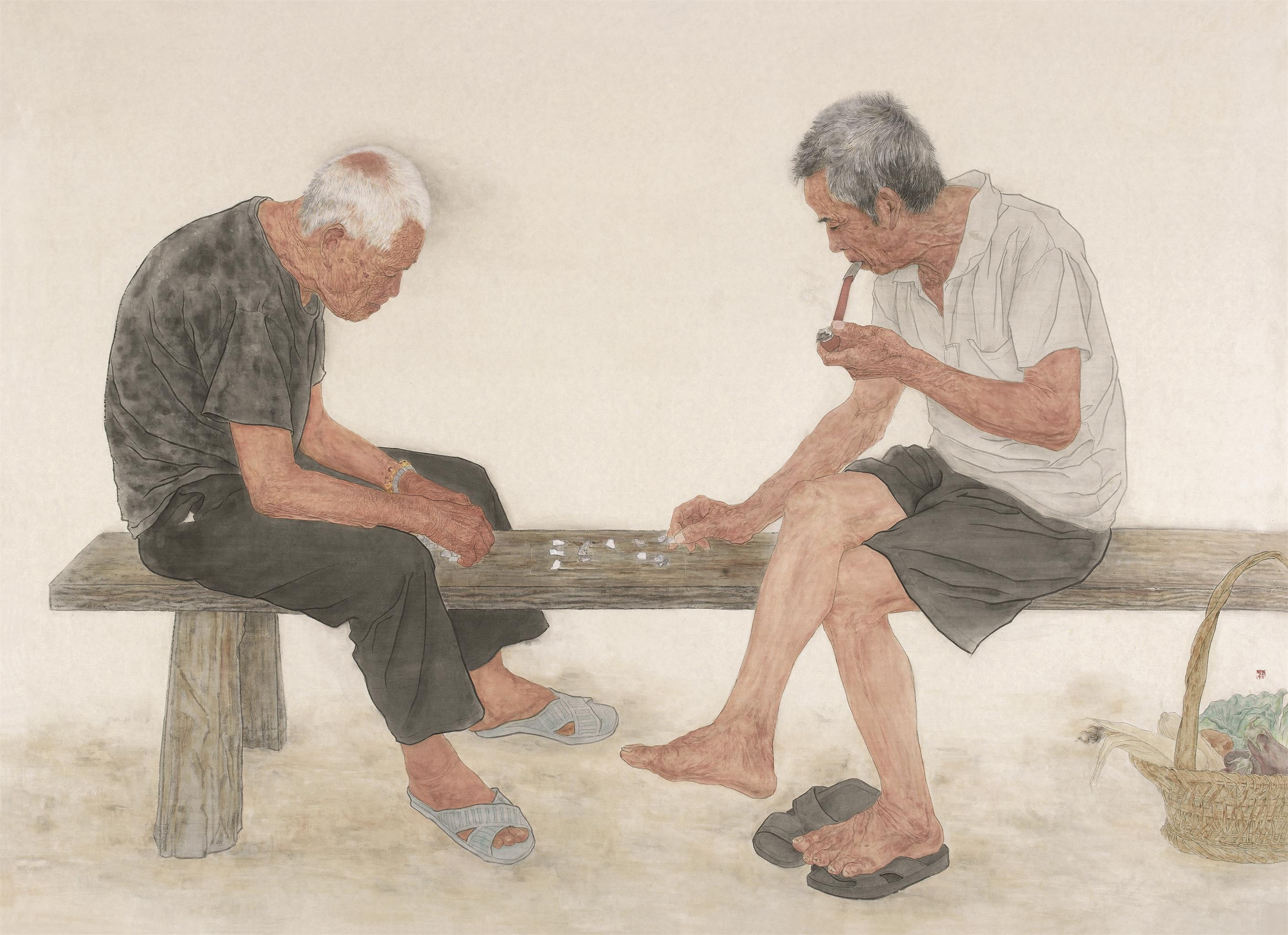 2.《农家生活系列之二 · 弈趣》136cmx188cm 绢本设色2010.jpg