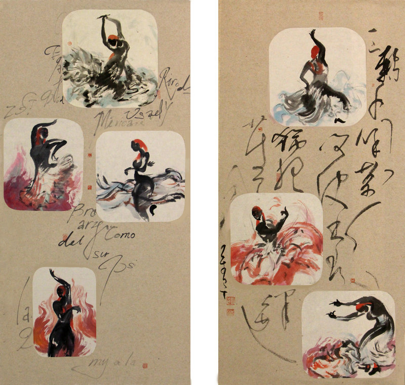 中央民族大学-刘达-《舞 艺》-138cmX69cm(2张)-纸本设色-2015.jpg