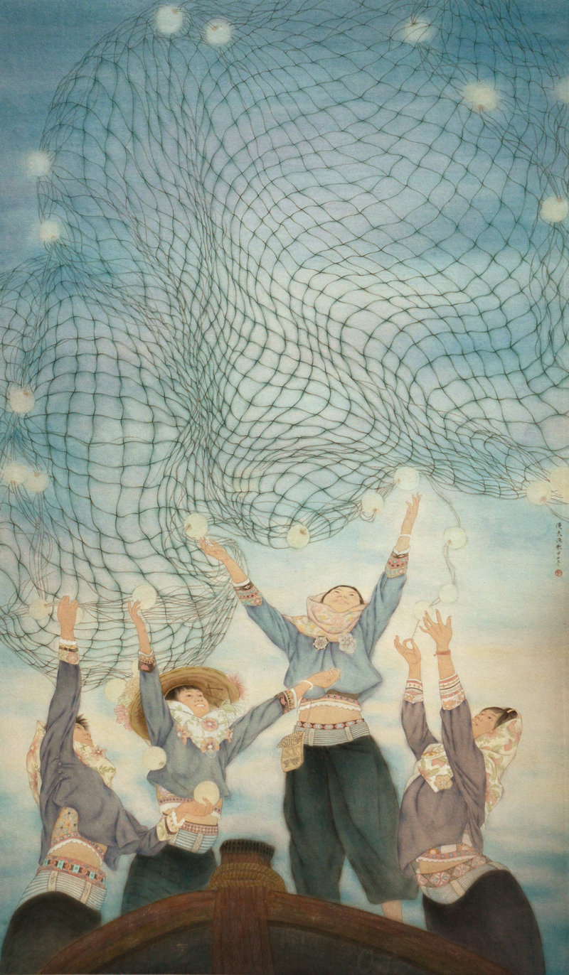 《漫天渔歌》纸本设色 200X120cm 2015年.jpg