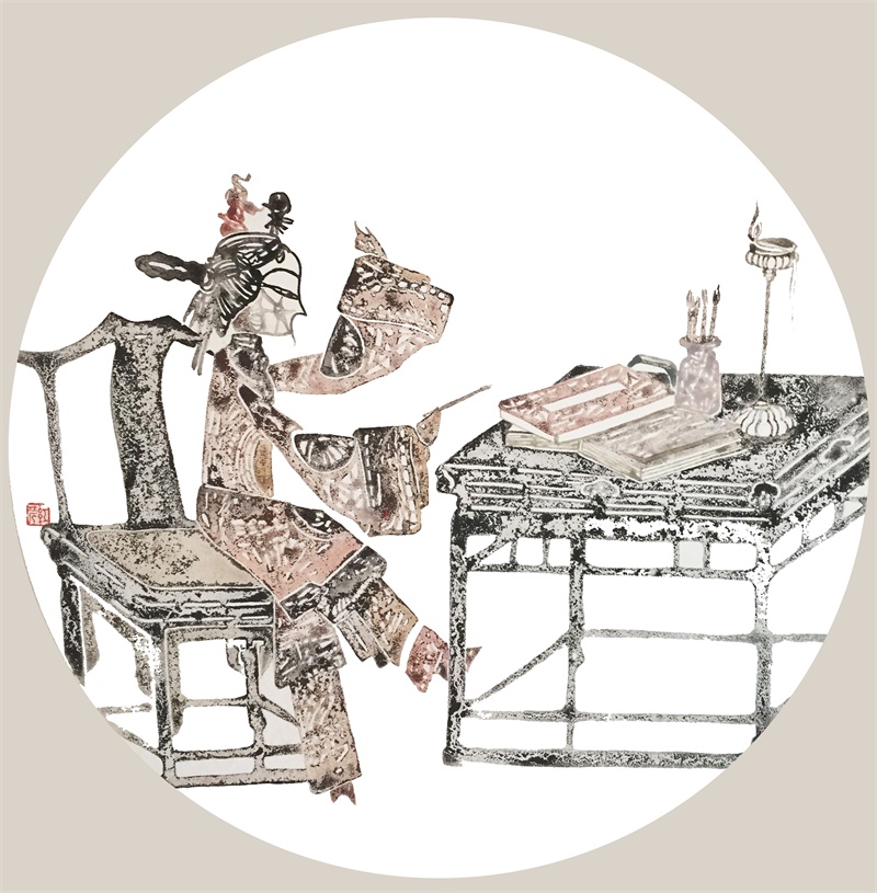《戏》50X50cm 纸本设色
