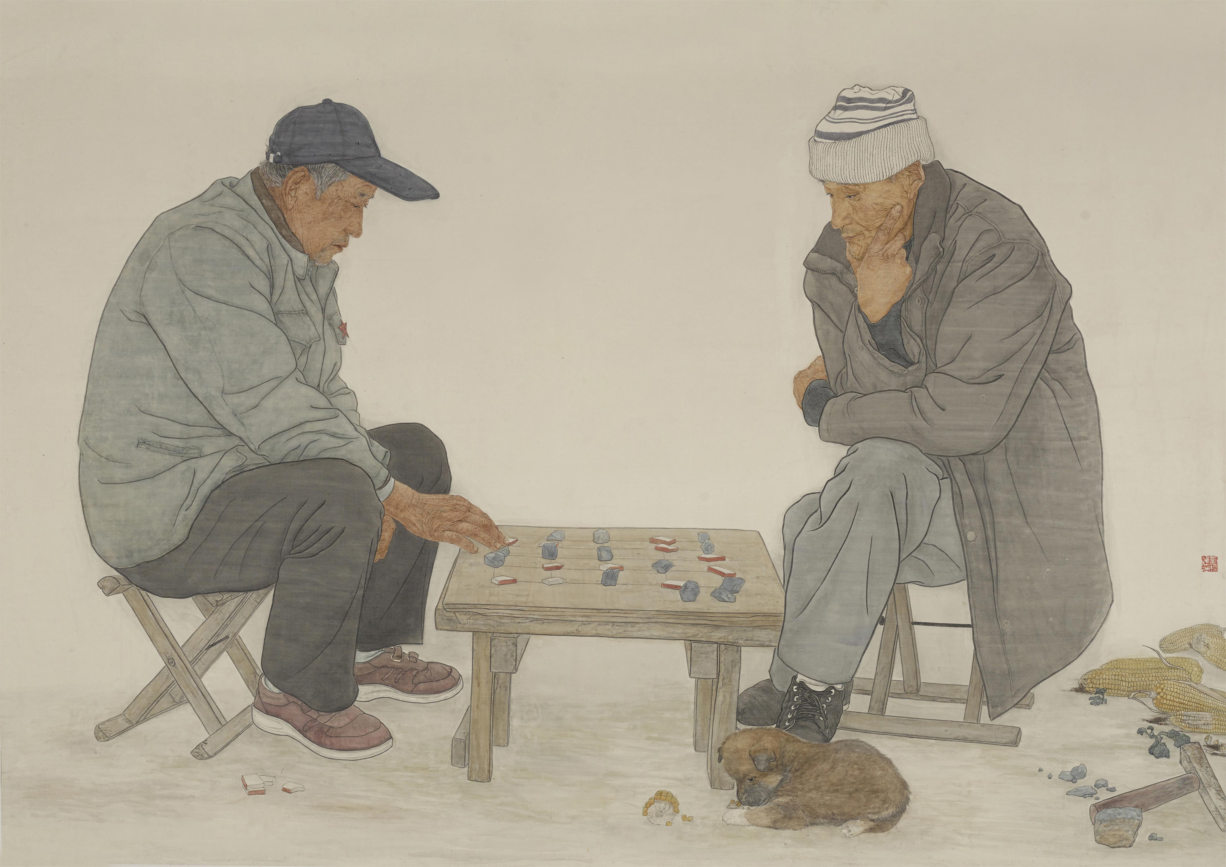 3.《农家生活系列之三 · 切磋》146cmx198cm 绢本设色2014.jpg