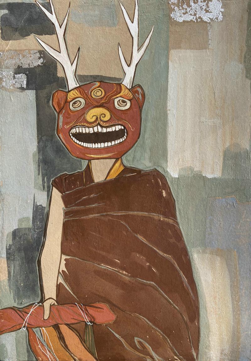 《戴面具的小喇嘛》50×60cm 岩彩.jpg