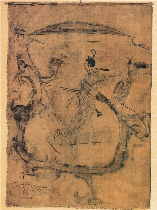 战国中晚期 佚名 人物御龙帛画 轴 绢本  水墨淡彩设色  37.5cmx28cm  湖南省博物馆藏.jpg