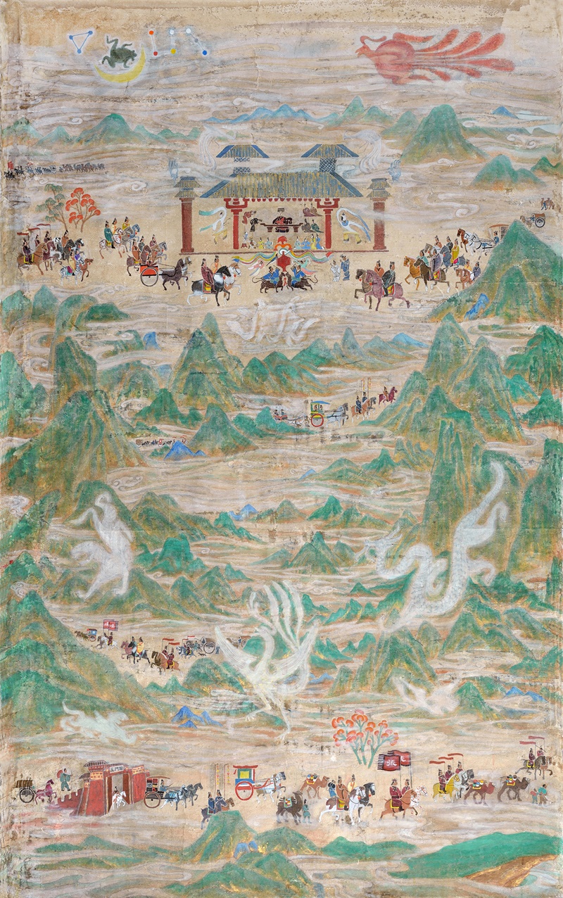 《梦回凿空路》  230x140cm   纸本重彩  2017年