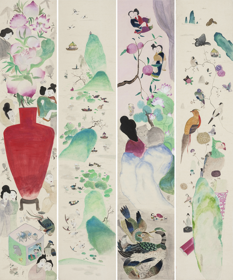 《蓬莱四屏》+纸本设色+230x50cmx4幅+ 2016年_1.jpg