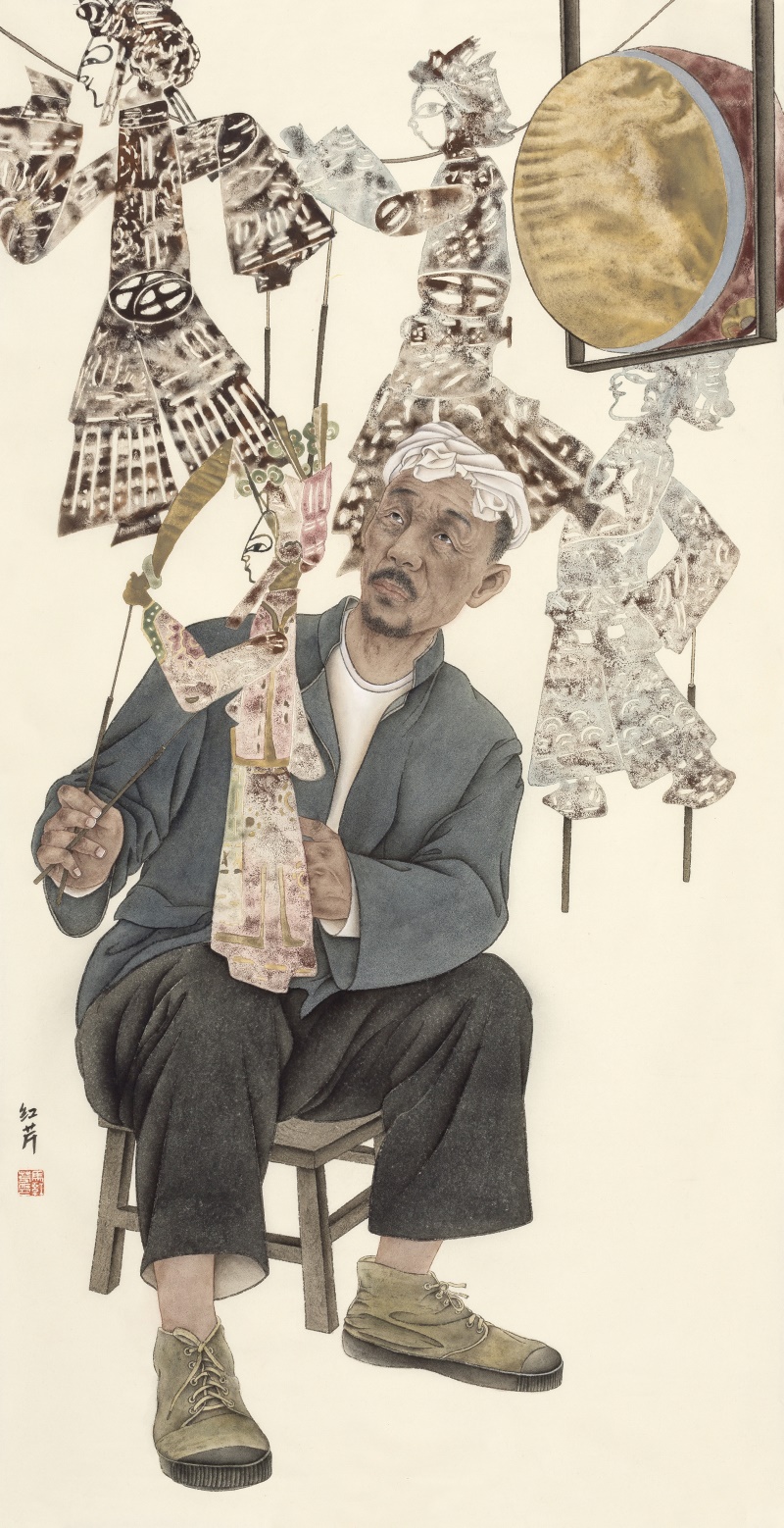 《皮影戏》70X140cm 纸本设色