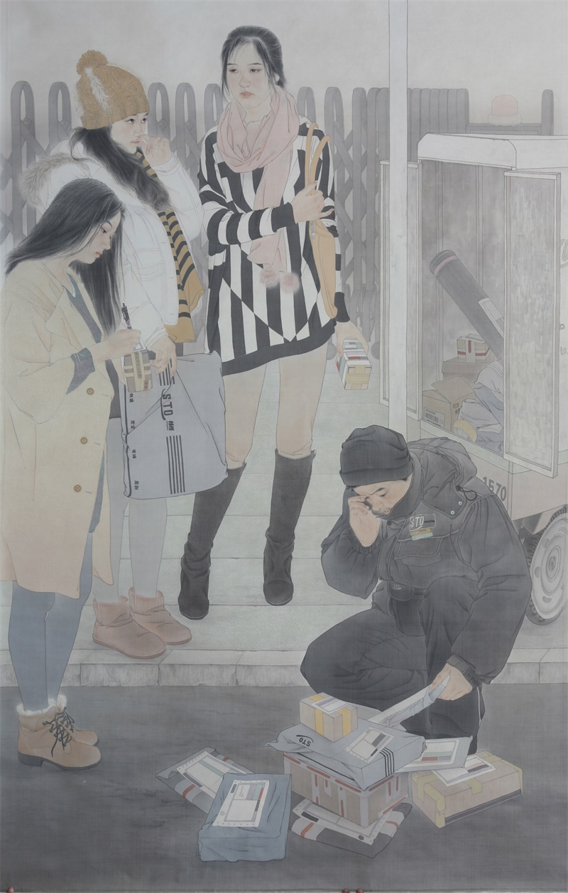 《天天速递》  210x140cm  绢本  2012年