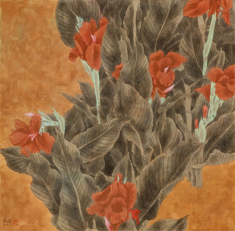 《美人红蕉》   61×61cm   纸本重彩   2015年