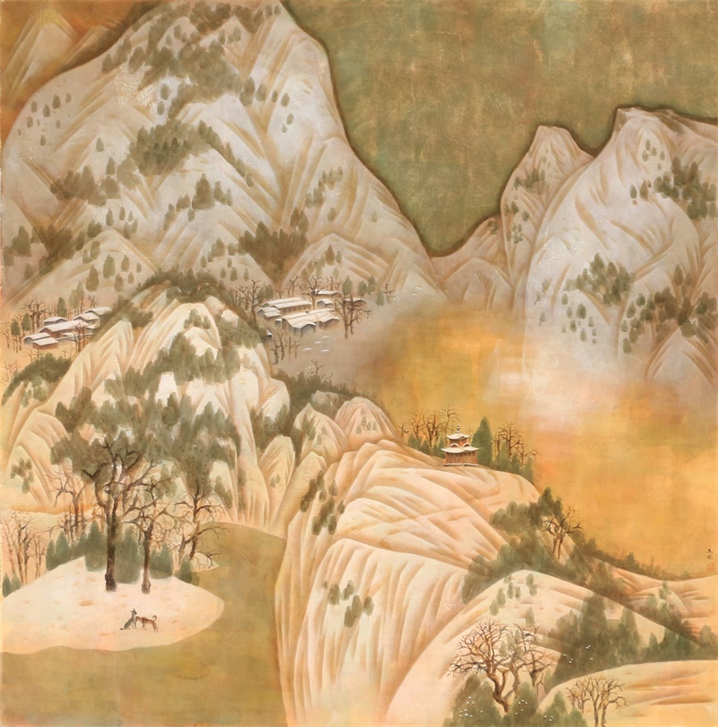 《西山晴雪》   145×145cm   纸本重彩   2017年