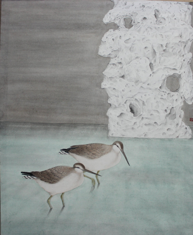《双鹬》 60x70cm 纸本工笔  2018.jpg