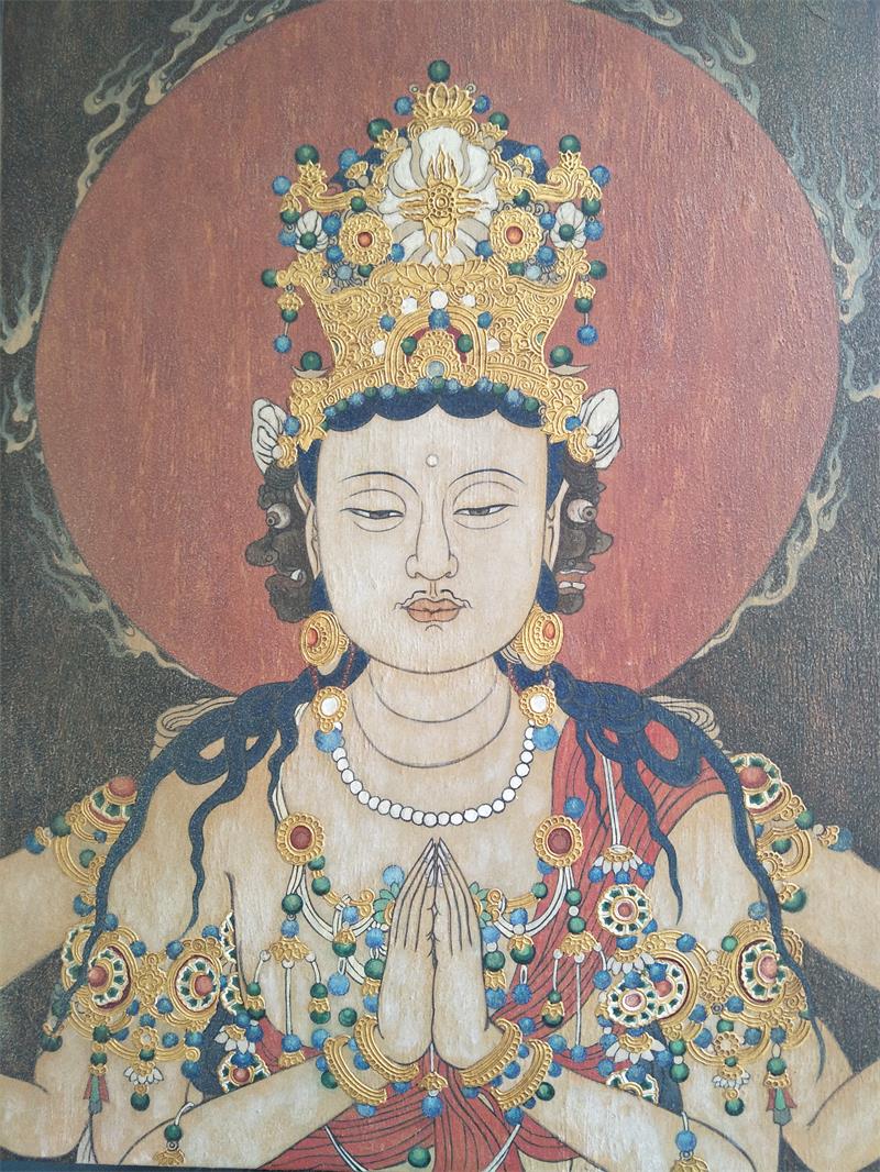 沥粉贴金壁画孔雀大明王菩萨45x60cm.jpg