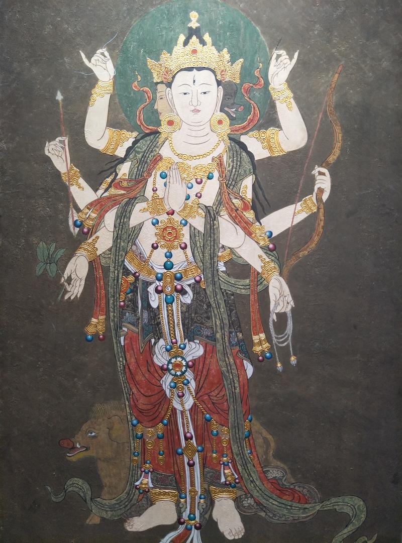 沥粉贴金壁画摩利支天87x197cm.jpg