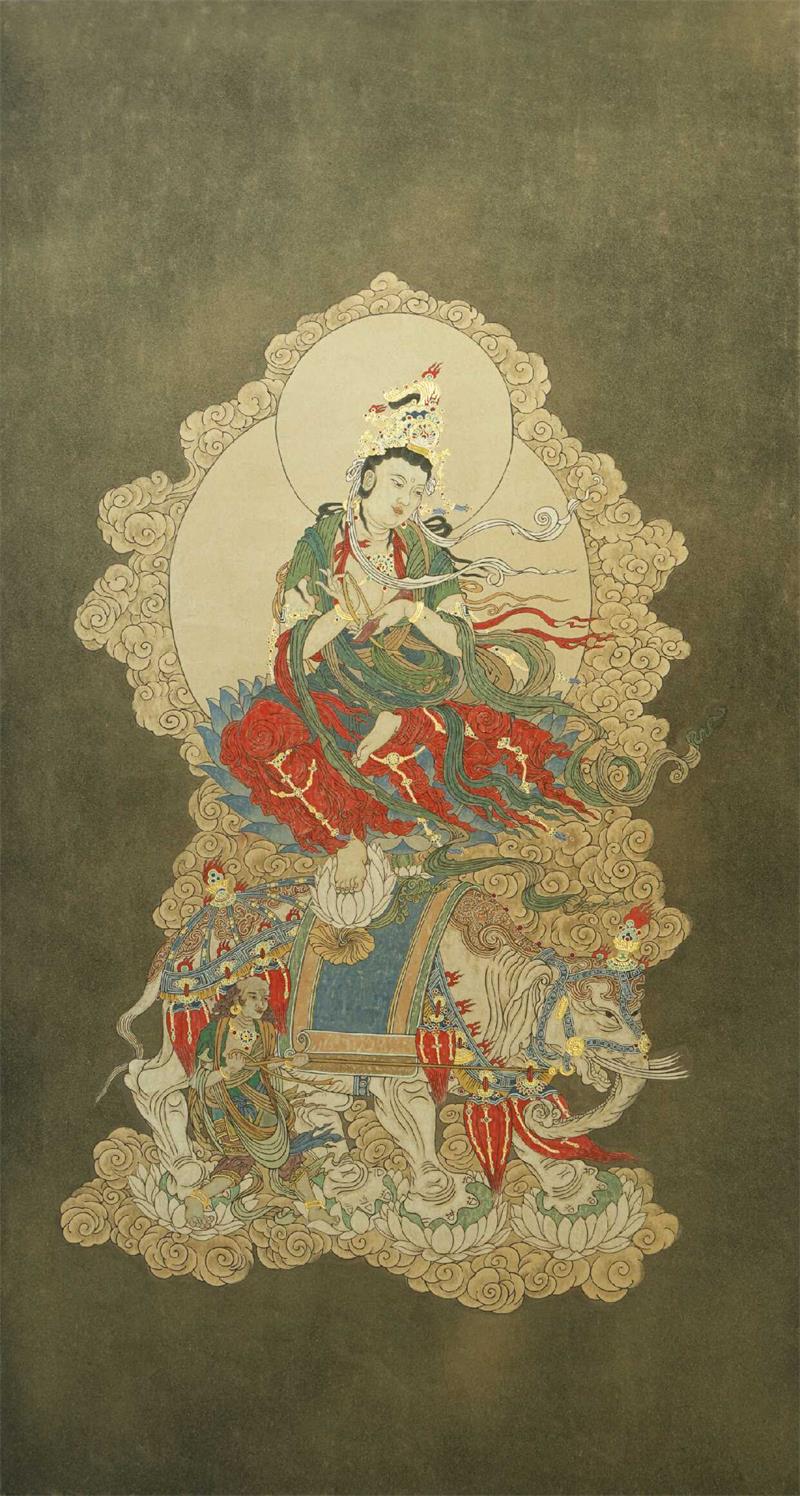 沥粉贴金壁画普贤菩萨108x200cm.jpg