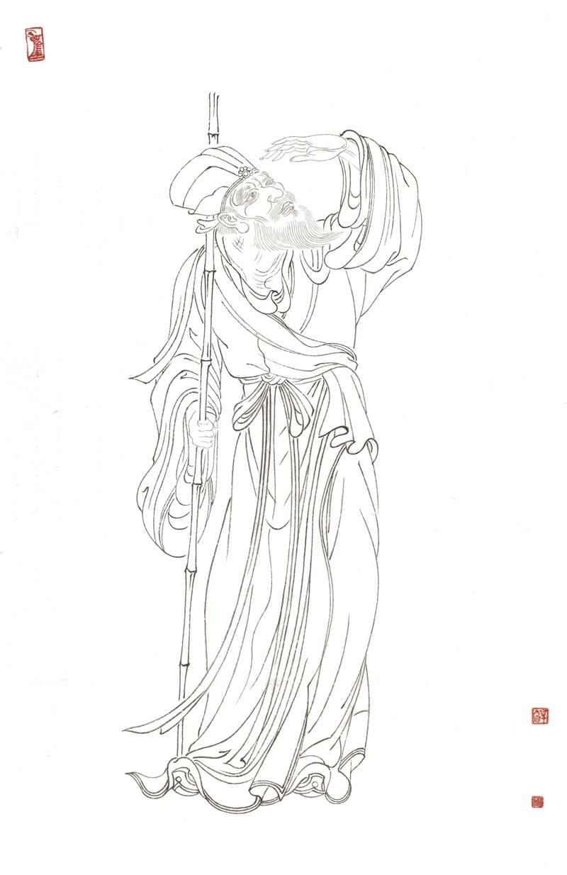 盖月老人 75cm×45cm 纸本水墨 白描 2013.jpg