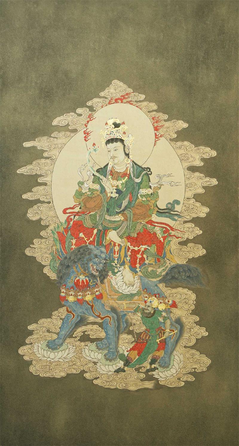 沥粉贴金壁画文殊菩萨108x200cm.jpg