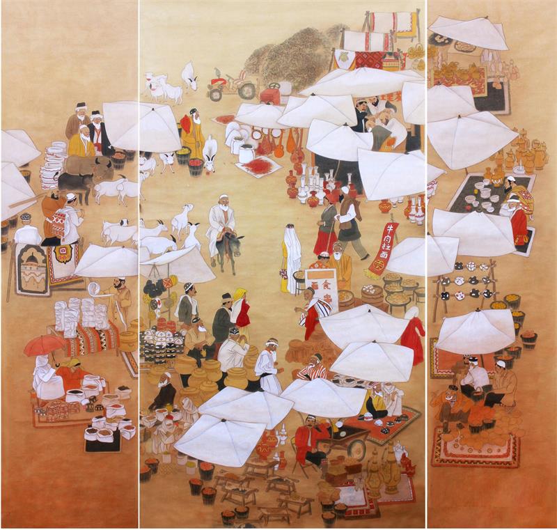《巴扎早市》180x180cm 纸本 2013年.jpg