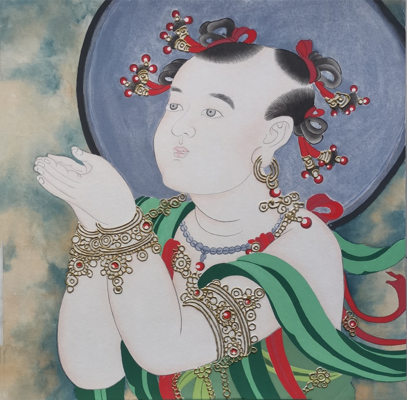 1《礼佛童子》45cmx45cm工笔重彩2021年.jpg