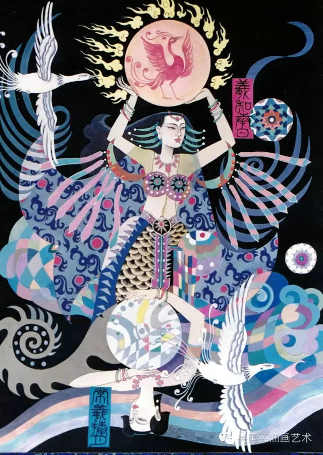 《羲和捧日》65cm x 65cm 水彩丙烯宣纸 1995年jpg