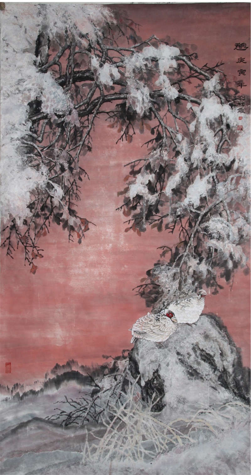 8,刘彩霞《憩》180x97cm 冰雪工笔花鸟 2010年参加中国统战部全国巡回
