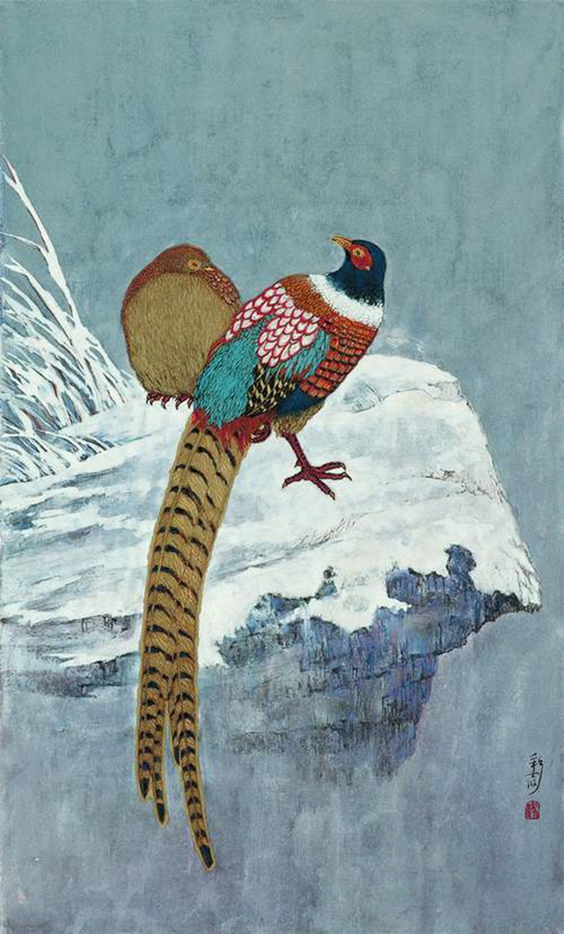 6,刘彩霞《银装-3》120x70cm 中国重彩 纸本 矿物色 箔 墨2007年创作