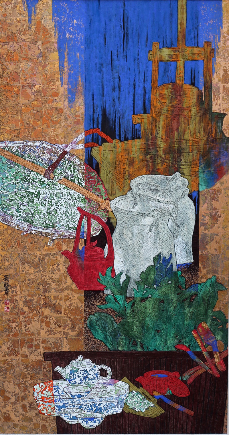 5,刘彩霞 中国重彩画 作品名称:《萌》尺寸:180x95cm 材质:纸本,矿物