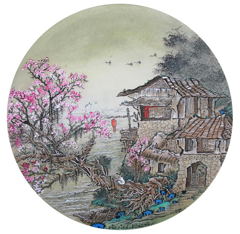 7《桃花源之二》 40cmx40cm纸本重彩2020年.jpg