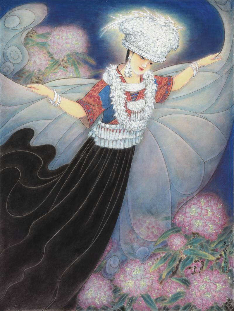 《蝶衣 》120cmx90cm绢本,重彩2003年.jpg